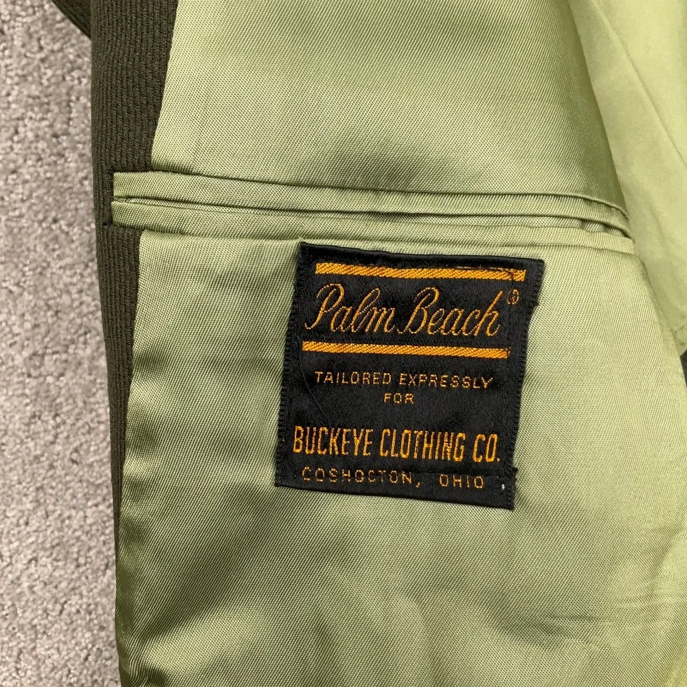 Palm Beach Suit Mens 42R Olive Green 2pc Gold Button 70s Leisure USA Officewear